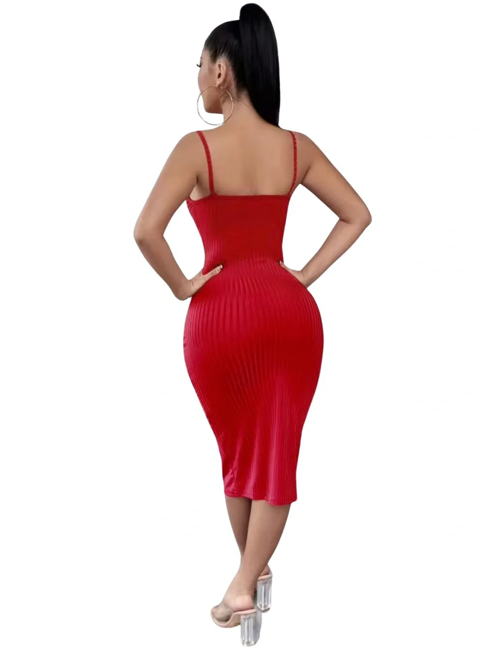 PrettyLittleThing Red Ribbed Midi Bodycon Slip Dress